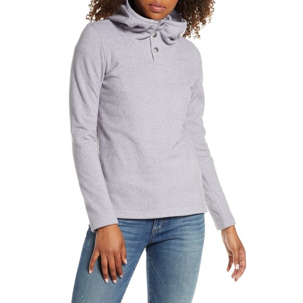 [The North Face] Purple Knit Stitch Fleece Hoodie Snap Button Mock Neck Sz Large